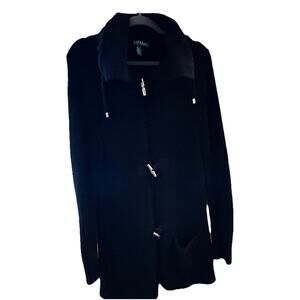 Lauren Ralph Lauren Women Black Cardigan Chunky Knit XL Toggle Nautical Boating